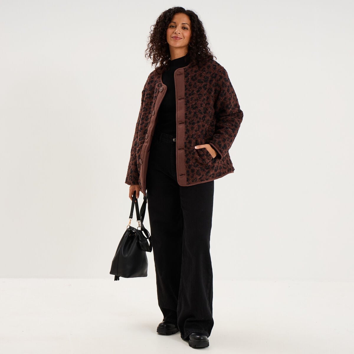 Veste polaire r&eacute;versible et matelass&eacute;e marron fonc&eacute; femme