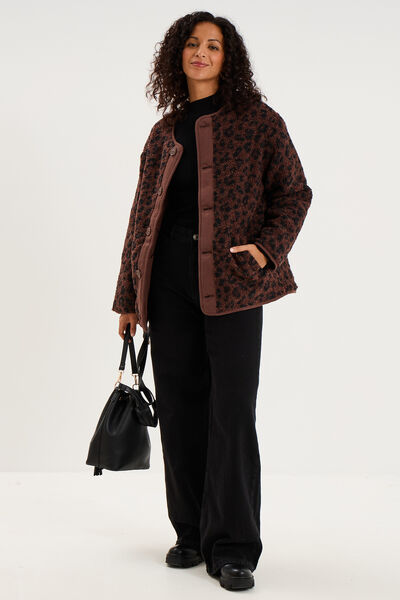 Veste polaire r&eacute;versible et matelass&eacute;e marron fonc&eacute; femme