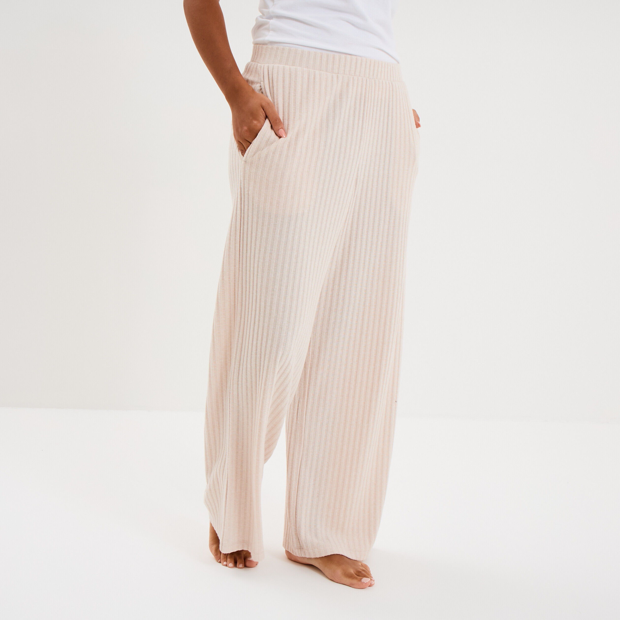 Pantalon de pyjama effet côtelé sable femme LH