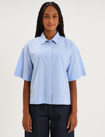 Chemise courte manches courtes coton bleu ciel femme