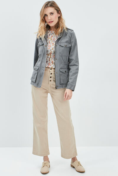 Blouse manches courtes smockée beige femme