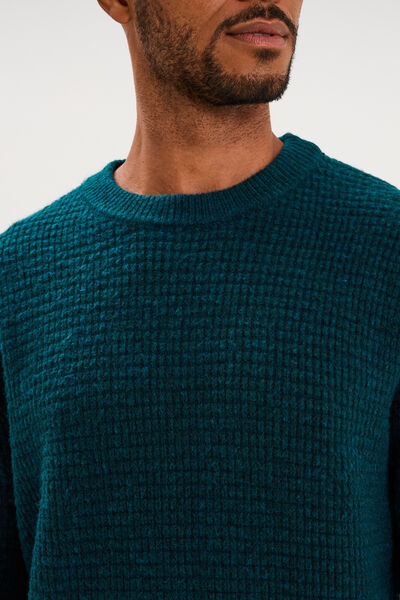 Pull col rond manches longues bleu canard homme