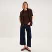 T-shirt manches courtes col rond coton marron fonc&eacute; femme