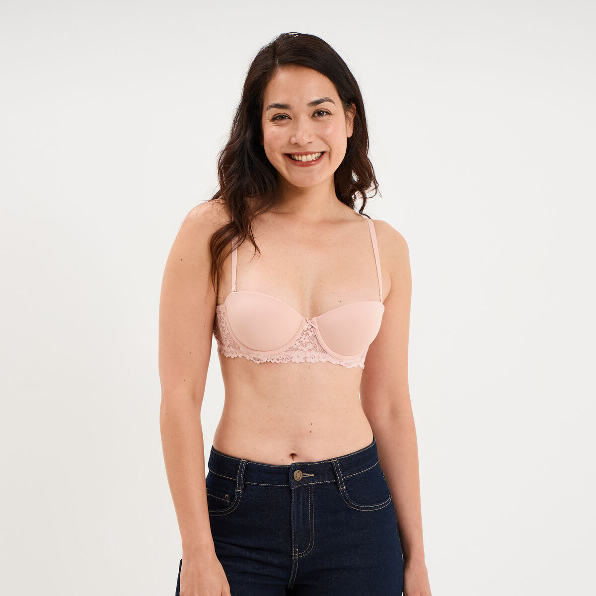 Soutien-gorge balconnet micro dentelle rose clair femme