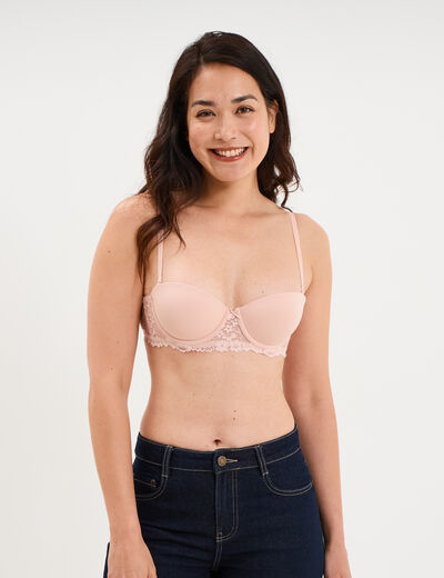 Soutien-gorge balconnet micro dentelle rose clair femme
