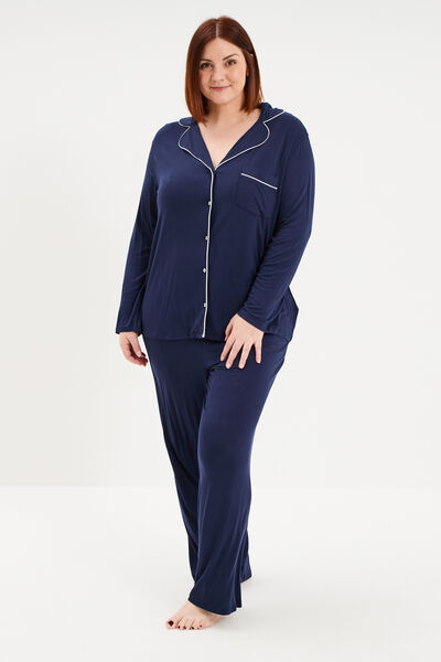 Ensemble pyjama fluide 2 pi&egrave;ces bleu marine femme grande taille
