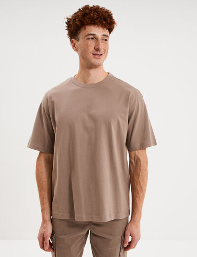 T-shirt col rond coupe relax coton &eacute;pais gris homme