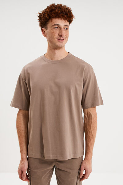 T-shirt col rond coupe relax coton &eacute;pais gris homme