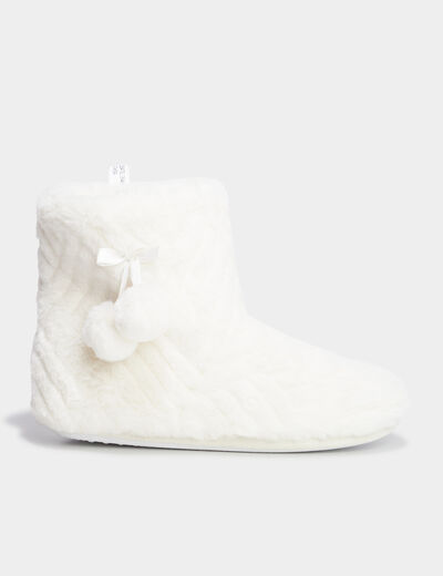 Chaussons bottines fourr&eacute;s blanc femme