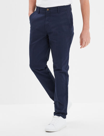Pantalon chino droit stretch retroussé bleu marine homme