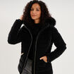 Doudoune courte capuche fausse fourrure noir femme