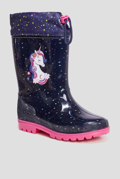 Bottes de pluie avec coulisse bleu marine fille