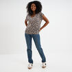 T-shirt col en V manches courtes beige femme