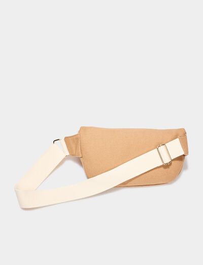 Sac banane bandouli&egrave;re en toile canvas marron cognac femme