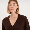Gilet cardigan ajour&eacute; manches longues marron fonc&eacute; femme