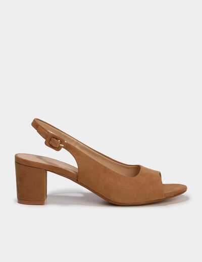 Sandales slingback su&eacute;dine bouts ouverts marron femme