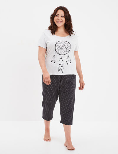 Ensemble pyjama corsaire 2 pièces coton gris clair femme grande taille