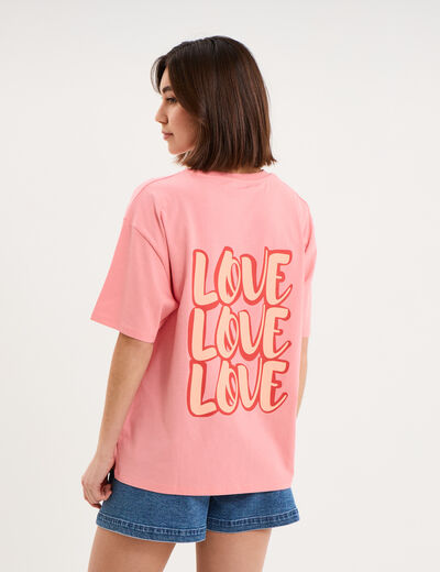 T-shirt droit manches courtes coton rose femme