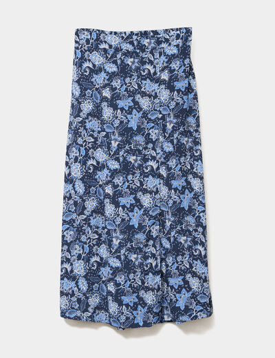 Jupe midi fendue fluide bleu marine femme