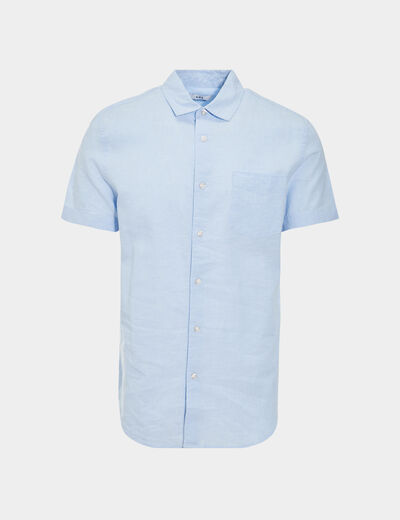 Chemise manches courtes lin mélangé bleu ciel homme