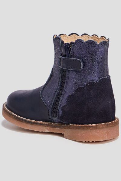 Bottines pailletées en cuir bleu bébé fille