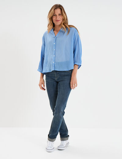 Blouse oversize manches chauves-souris bleu clair femme