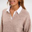Pull 2-en-1 col chemise manches longues beige femme
