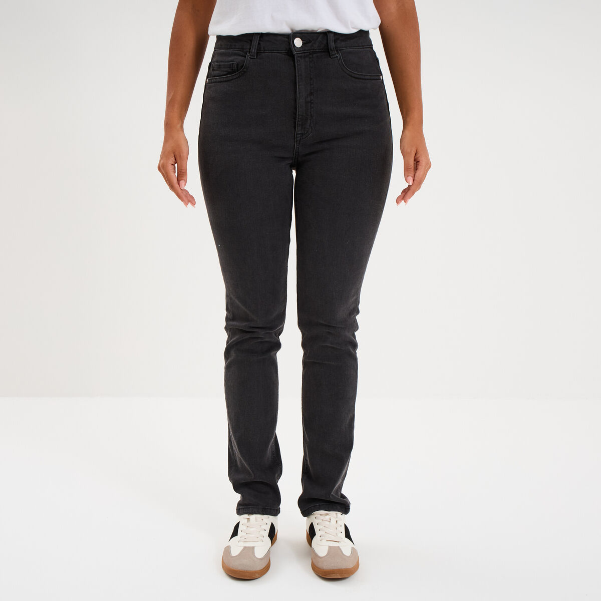 Jeans slim taille haute denim noir femme