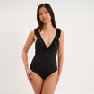 Maillot de bain une pi&egrave;ce volants noir femme