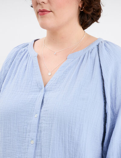Blouse manches longues coton bleu clair femme grande taille
