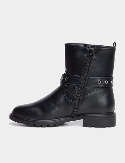 Bottines à semelle crantée talons plats noir femme