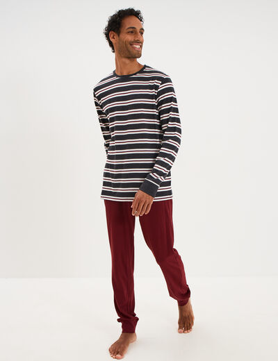 Ensemble pyjama pantalon t-shirt coton gris fonc&eacute; homme