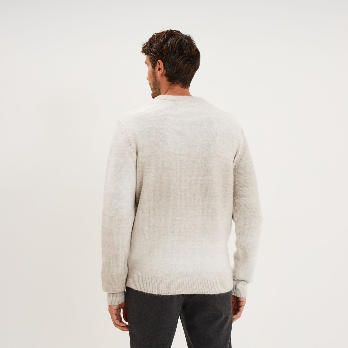 Pull droit col rond manches longues gris clair homme