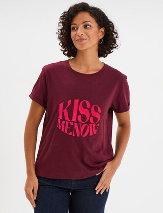 T-shirt manches courtes coton bordeaux femme