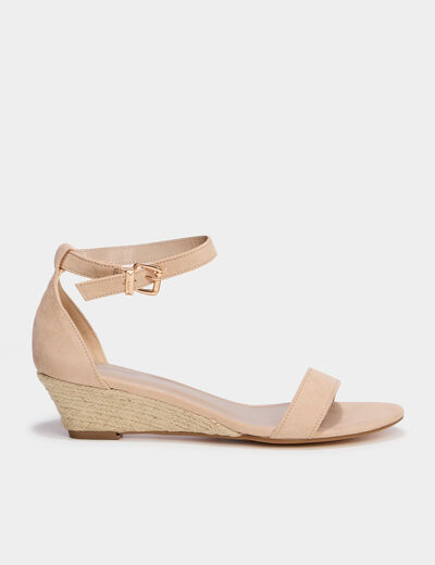 Sandales &agrave; talons compens&eacute;s creme femme