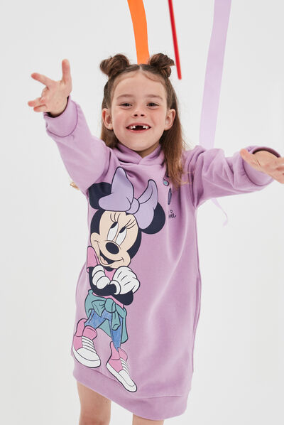 Robe sweat à capuche Minnie parme fille