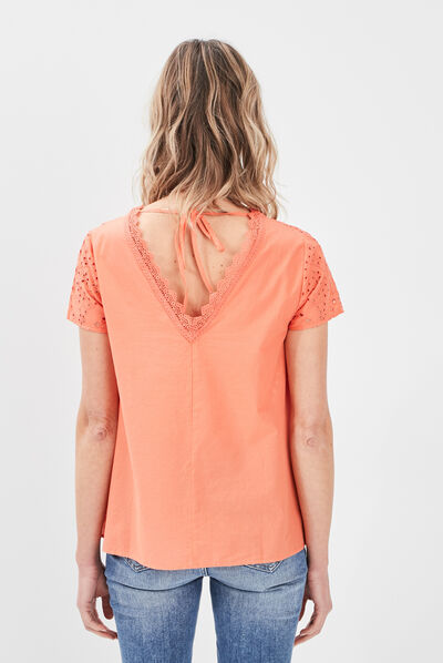 Blouse manches courtes rouge corail femme