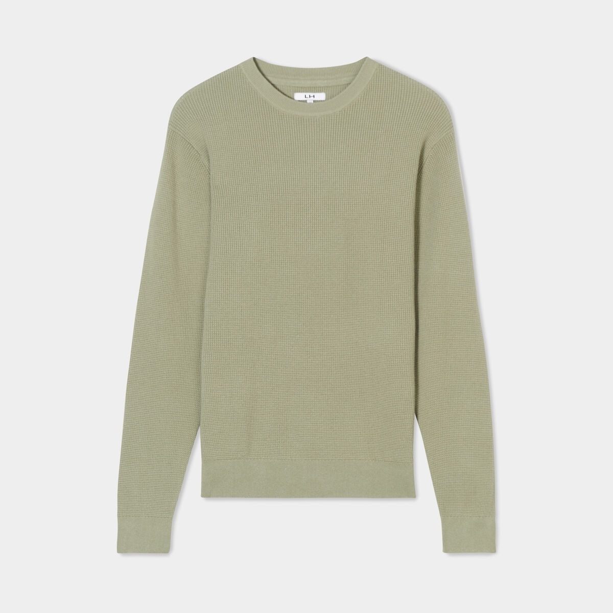 Pull en maille textur&eacute;e col rond vert kaki homme