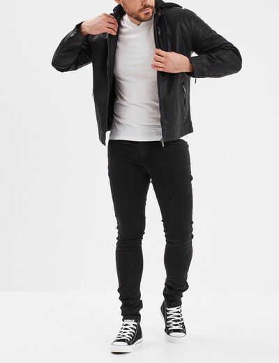 Veste biker à capuche amovible noir homme