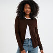 Gilet col rond manches longues marron foncé femme