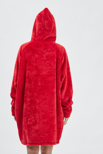 Poncho plaid à capuche rouge femme