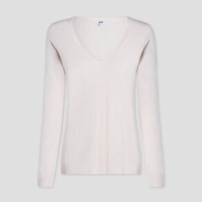 Pull col V manches longues rose clair femme