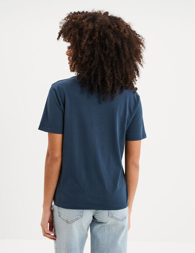 T-shirt col rond manches courtes coton bleu marine femme