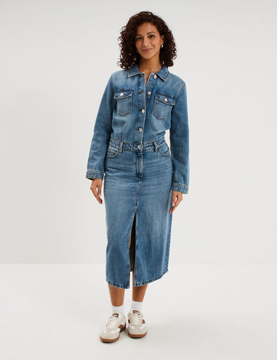 Robe longue en jean manches longues denim double stone femme