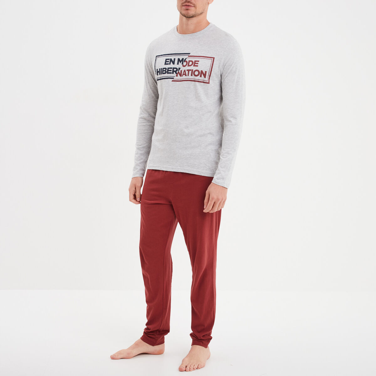 Ensemble pyjama 2 pi&egrave;ces gris homme
