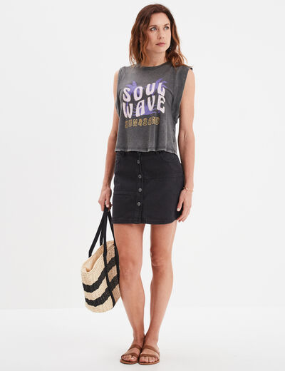 T-shirt manches volantées Liberto noir femme
