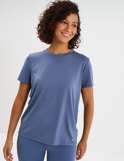 T-shirt de sport droit manches courtes bleu fonc&eacute; femme
