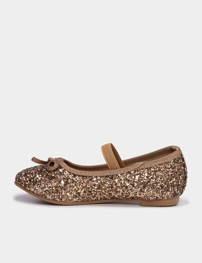 Ballerines &agrave; paillettes avec bride marron fille