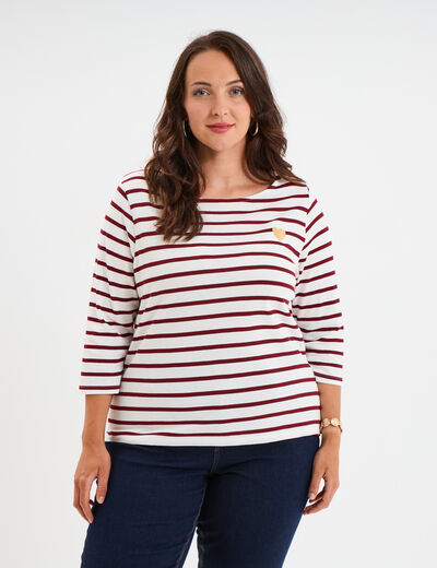 T-shirt col rond manches 3/4 coton ecru femme grande taille