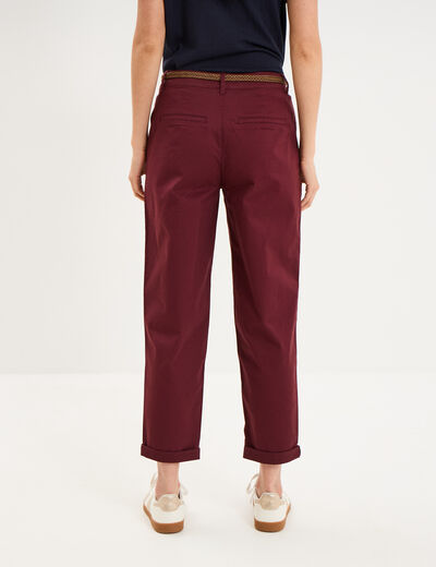 Pantalon chino regular ceinture tress&eacute;e violet fonc&eacute; femme